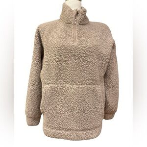 American Eagle Tan Sherpa Quarter Zip Sweatshirt Size Beige Teddy Bear Top